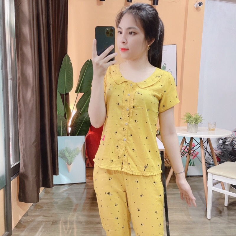Bộ đồ mặc nhà, áo cộc quần dài, chất đũi mềm mát thấm hút tốt, đủ size theo số đo