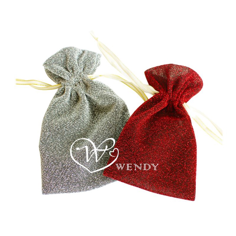 Sét 10 túi dây rút nhung kim tuyến nhiều màu size 10x14 cm