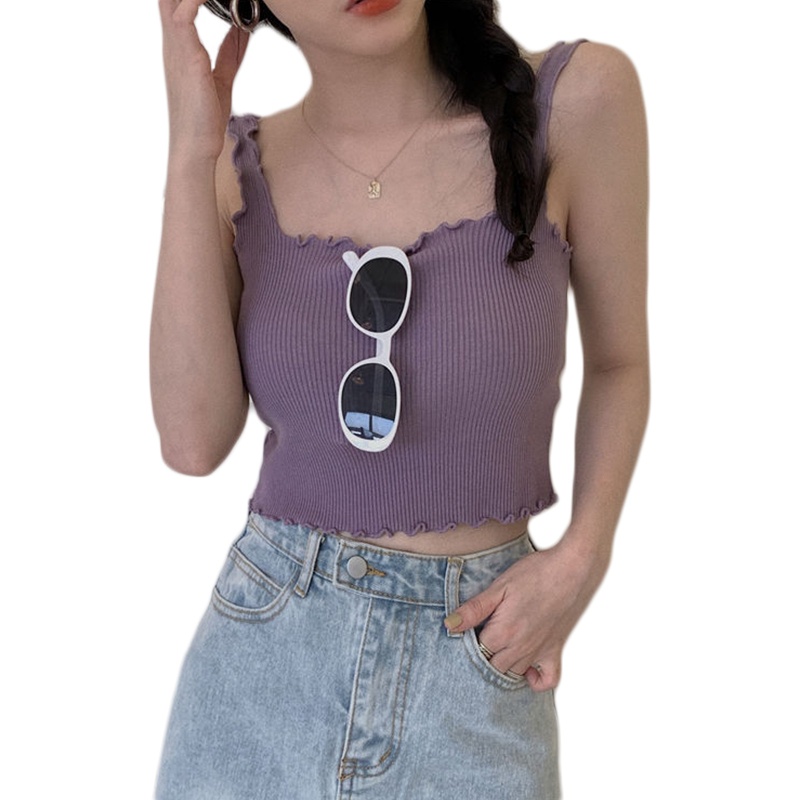 Brroa Áo Croptop Dệt Kim Cổ Vuông Màu Trơn Phong Cách Boho Quyến Rũ Thời Trang Mùa Hè Cho Nữ