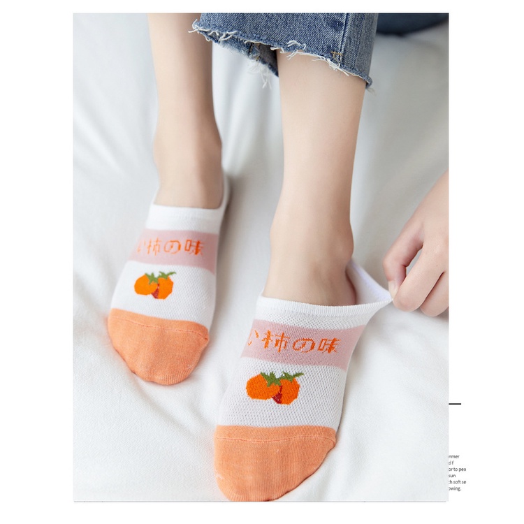 Tất nữ cổ ngắn đi hài họa tiết trái cây chất liệu cotton co giãn chống tuột - T077