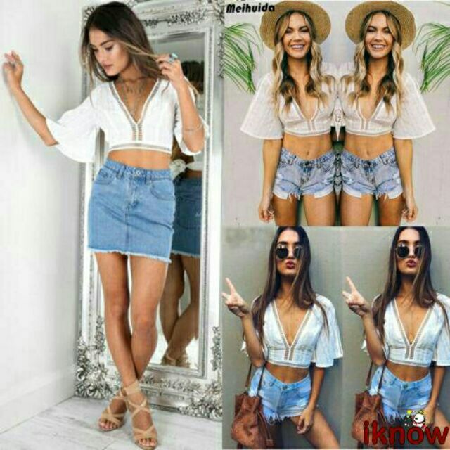 Áo crop top cổ V