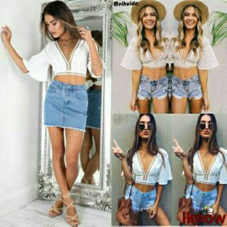 Áo crop top cổ V