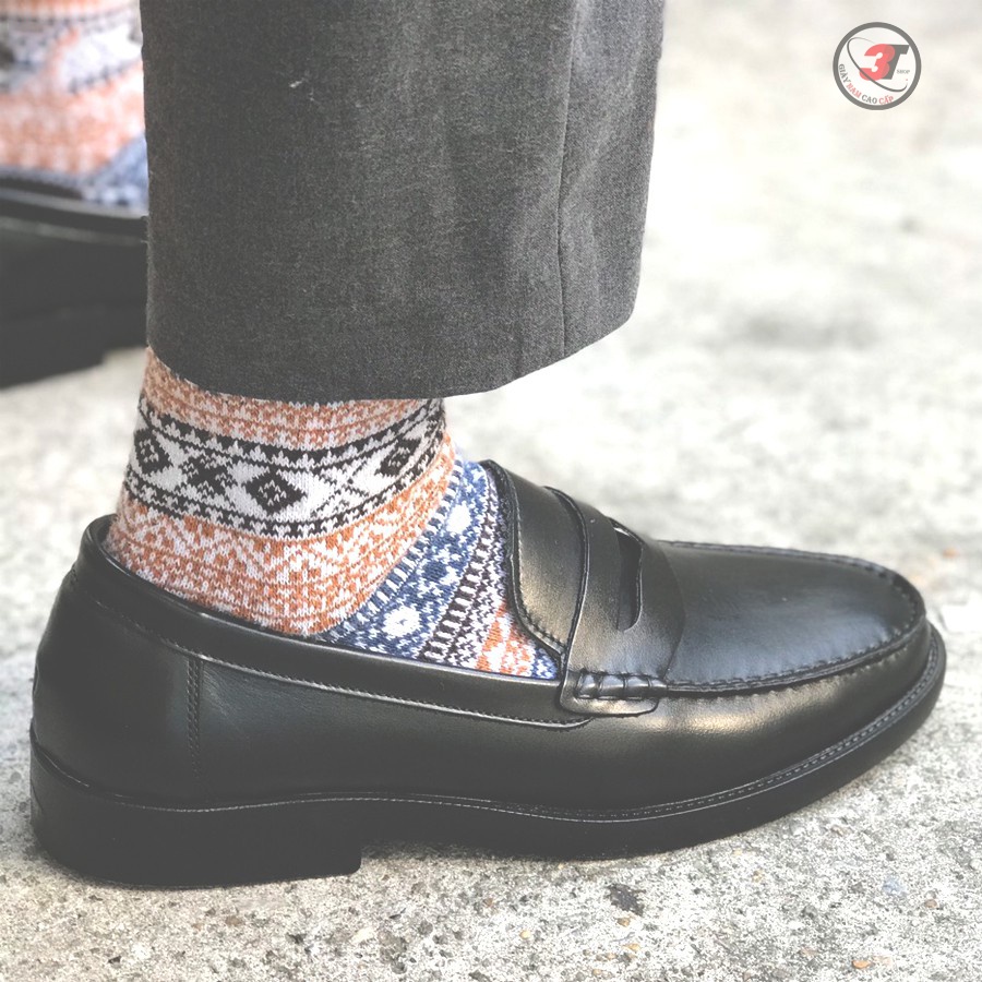 Giày Penny loafer Black  Nam  , DA MỀM , Đế Cao Su nguyên Khối, Có Khâu Đế , tăng chiều cao 3.5 cm