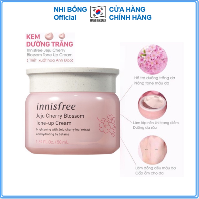 Kem trắng da - Kem dưỡng trắng da dưỡng ẩm bật tông chiết xuất Anh Đào Nâng Tone Innisfree 50ml