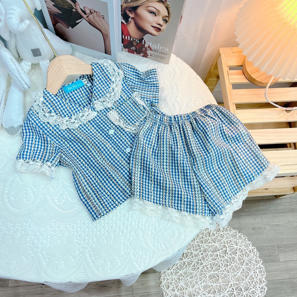 Bộ Đồ Ngủ Pijama Tay Cộc Kẻ Caro Bé Gái Set Quần Áo Trẻ Em Mặc Nhà Họa Tiết Kẻ Nhiều Màu  9-43kg