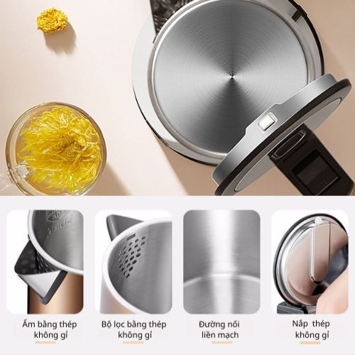 Ấm đun siêu tốc cao cấp 2 lớp cách nhiệt Grelide D2017k  - Hàng chính hãng bảo hành 2 năm
