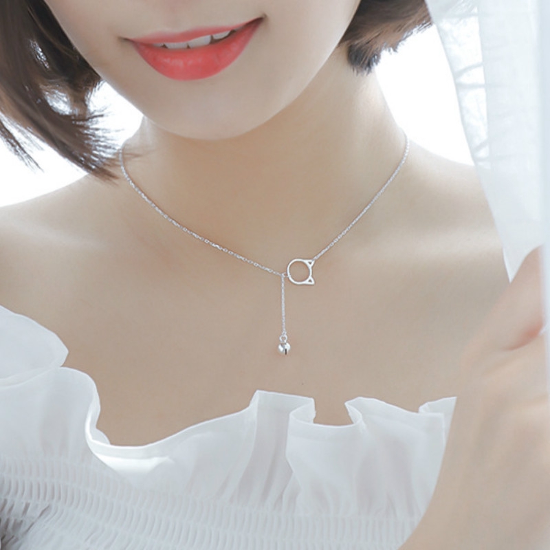 Simple Cute Cat Face Silver Plated Necklace For Women