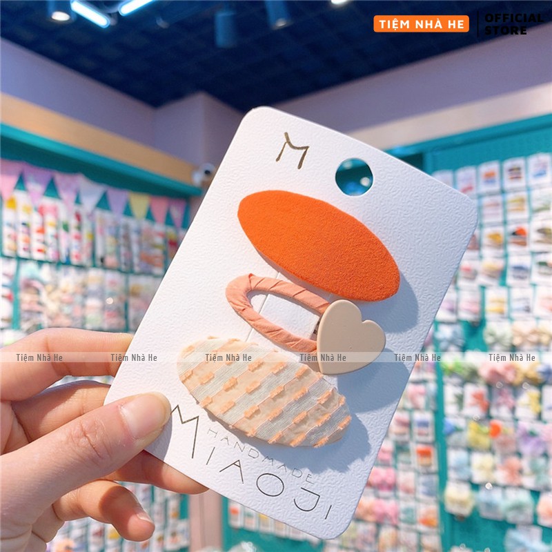 Set cặp mái kẹp tóc kiểu dáng hình nhót đính trái tim phong cách ulzzang Hàn Quốc dễ thương cho bé
