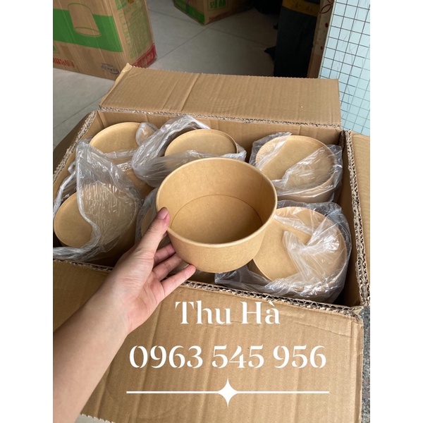 set 50 bát tô giấy kraft 1000ml kèm nắp (nắp PP và nắp Pet)