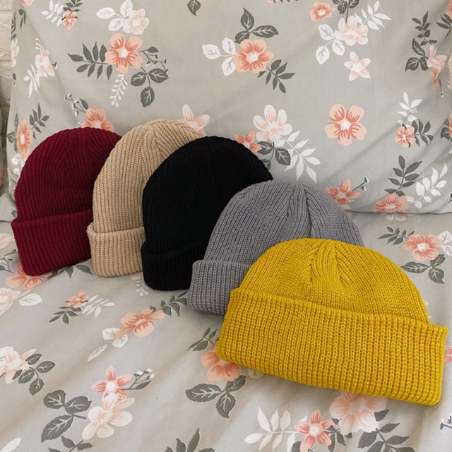 MŨ LEN BEANIE Dáng Ngắn Nhiều Màu Kiểu Dệt Kim Thời Trang