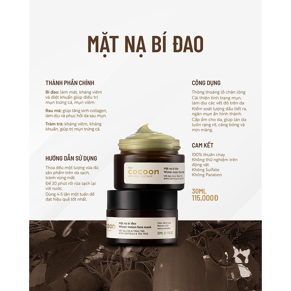 Bigsize - Mặt nạ bí đao Cocoon 100ml giảm dầu &amp; mụn - Cocoon Winter Melon Face Mask - Hàng Việt Nam Chính Hãng - 100ml