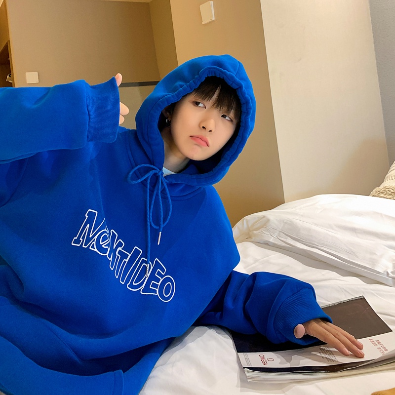 Áo Hoodie lót nhung giữ ấm in chữ đơn giản thời trang cho nam Size M-5XL