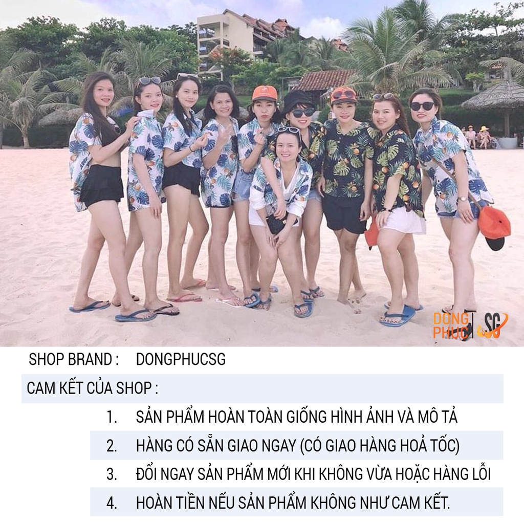 Áo sơ mi đũi nam nữ cặp đôi gia đình hội nhóm đi biển ADTQ có cổ tay ngắn họa tiết hoa lá nổi bật | SG