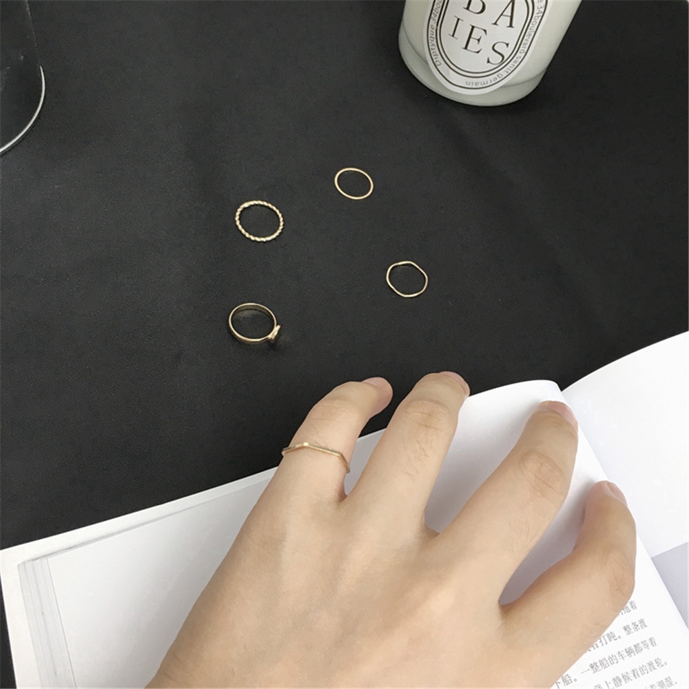 Set 5 Nhẫn Đeo Tay Kim Loại Tạo Hình Độc Đáo Thời Trang Cho Nữ
