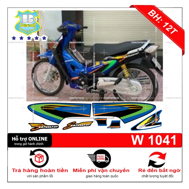( Quí khách vui lòng mang ra tiệm cho thợ dán ) Tem wave S 125 xanh đen