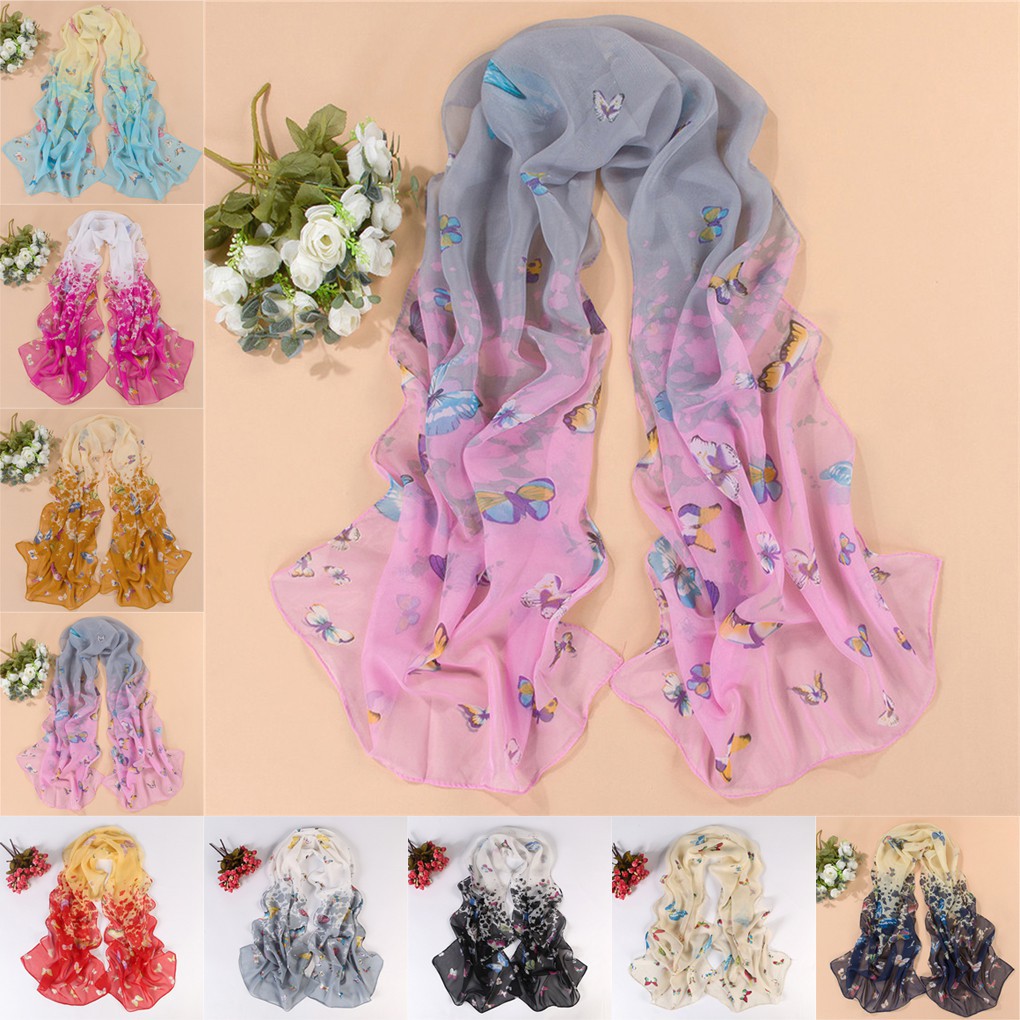 Soft Scarf Wraps Sunscreen Chiffon Butterfly Floral Shawl