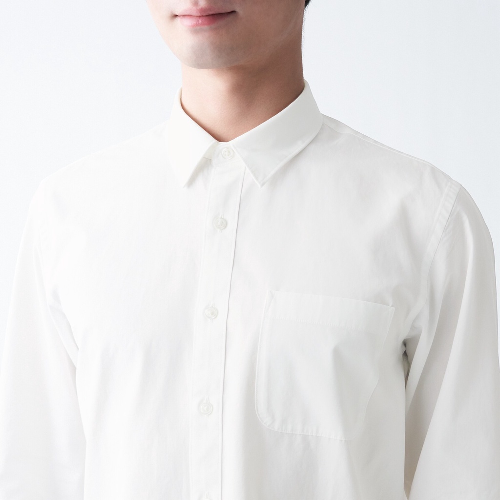 Muji Áo Sơ Mi Vải Broadcloth Cotton Sợi Dài Washed
