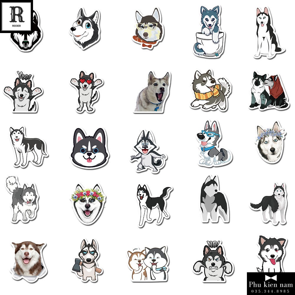 Sticker PVC Chó Husky 50 Hình ST114 - Stickers Chống nước Dán Mũ bảo hiểm Vali Laptop Điện thoại Dán xe