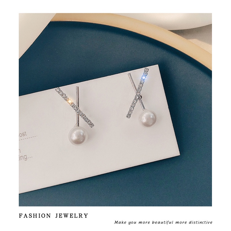 Bông Tai Mạ Bạc 925 đính đá ngọc trai nhân tạo Xinh Xắn Phong Cách Hàn Quốc BO15