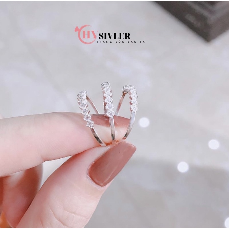 Nhẫn bạc ta một hàng đá ziczac hình thoi nhẫn nữ đơn giản nhỏ xinh