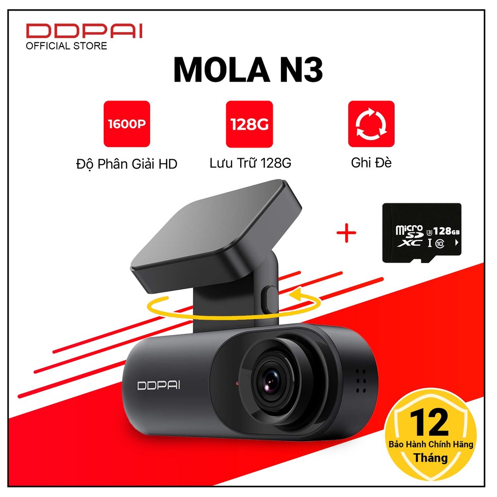 Camera hành trình ô tô DDPAI Dash cam Mola N3 Phiên bản toàn cầu Độ phân giải 2K 1600P kết nối Wifi