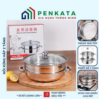 Nồi hấp 2 tầng, xửng hấp inox đa năng tiện lợi PENKATA 15NHBT