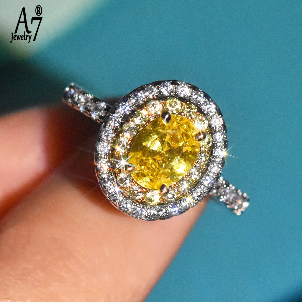 Nhẫn Mở Đính Đá A7 9 AAA Màu Vàng Có Thể Điều Chỉnh