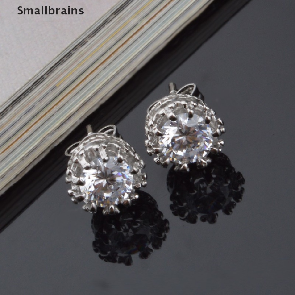 Smbr Women Sliver Plated Fashion Jewelry 8MM Round Cubic Zirconia Silver Stud Earring BR