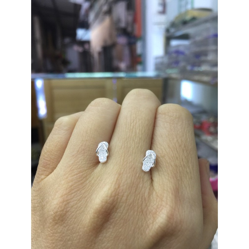 Khuyên tai nụ dép tông đính đá nhỏ bạc thật đẹp NGỌC MẬU