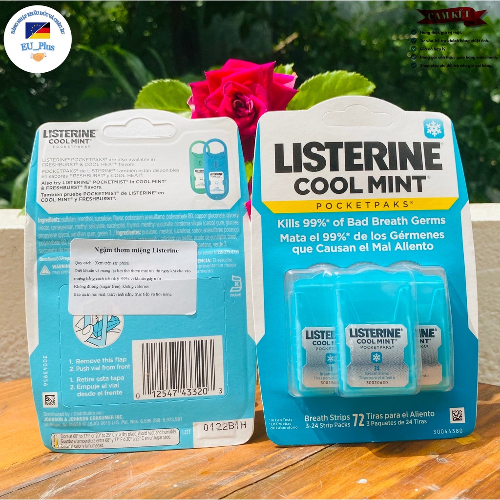 Pack 3 Lá ngậm/ Miếng ngậm thơm miệng, diệt khuẩn Listerine của Mỹ x 24 miếng