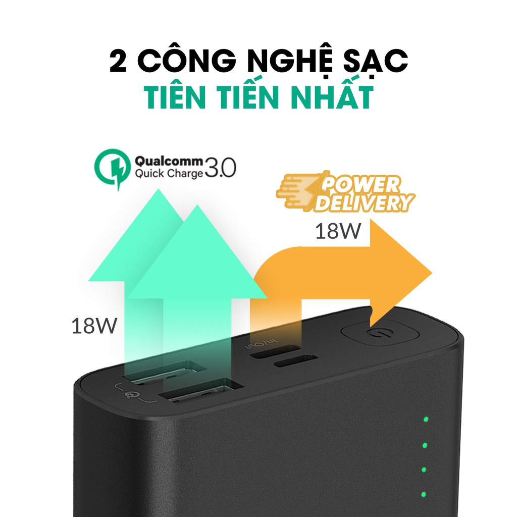 Pin Sạc Dự Phòng 10000mAh Aukey PB-XD12 Sạc Nhanh QC 3.0 &amp; Type C Power Delivery 18W