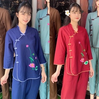 Đồ Lam Đi Chùa# Tàu Xéo Tơ Lụa# Đồ Bộ # Quần Áo Nữ # Vải Mát