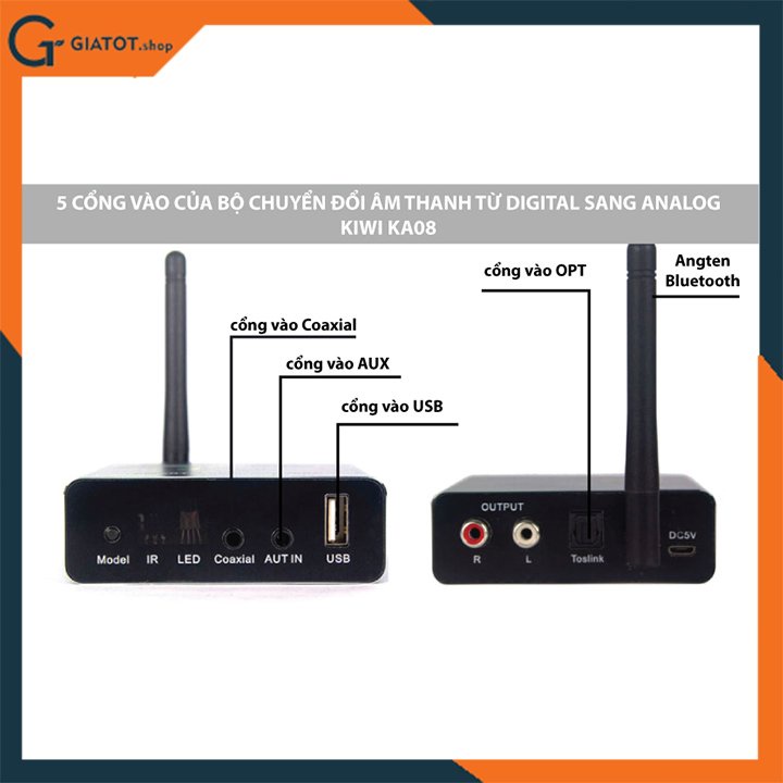Bộ chuyển đổi âm thanh Digital sang Analog có Bluetooth Kiwi KA08