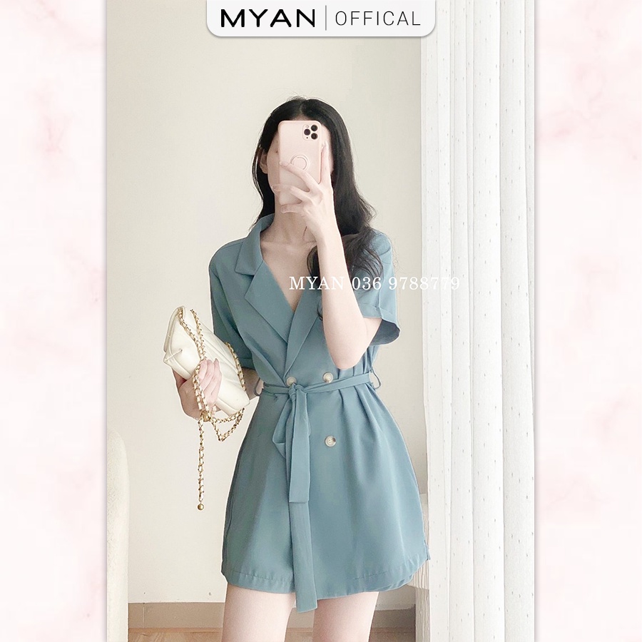 Jumpsuits Nữ Cổ Vest MYAN Áo Liền Quần Thiết Kế 4 Cúc Kèm Đai Rời Chất Cát Hàn Màu Hồng, Xanh, Đen Qvn052203