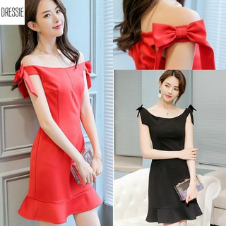 Đầm đẹp váy nữ áo đầm đẹp đầm xòe chữ a DRESSIE trễ vai thời trang nữ đẹp dạo phố dự tiệc - DX176 (Đen - Đỏ)