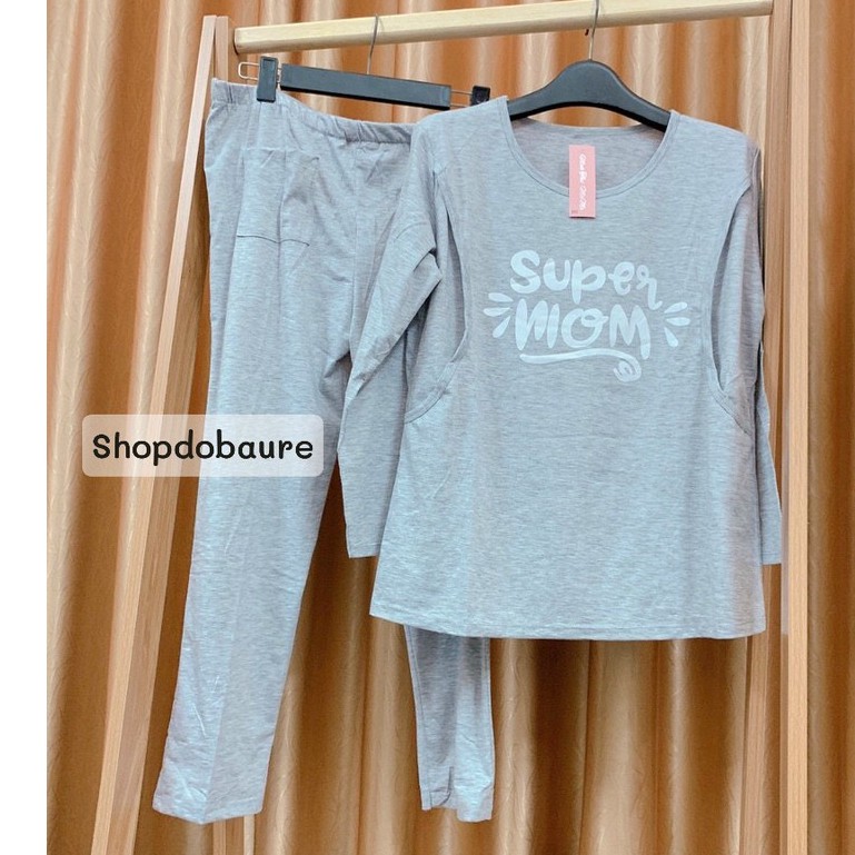 Bộ bầu và sau sinh Dài Tay Supper Mom, vén cho con bú Thu Đông, chất cotton mềm mịn siêu thấm hút mồ hôi - 𝐁𝐃𝟑𝟏