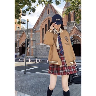 Áo Khoác Bomber Nam Nữ Varsity Jacket form rộng chất nỉ màu nâu thêu Logo ngực cúc bấm G0126 - HT STORE | BigBuy360 - bigbuy360.vn