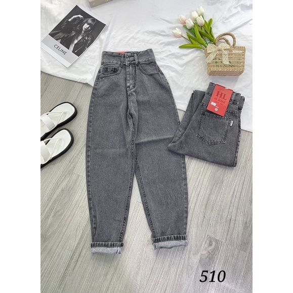Baggy jeans lưng cao trơn 2 nút