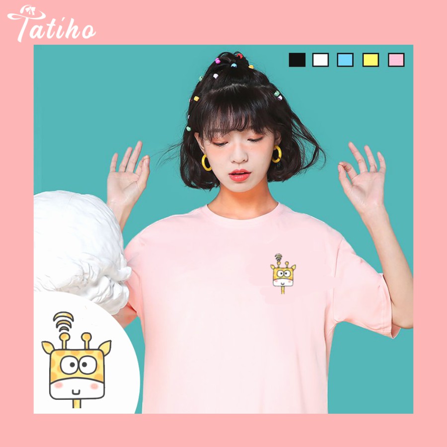 [Hàng Xịn, Giá Tốt] Áo Phông Thun Nữ Tay Ngắn Icon Họa Tiết Hươu Cao Cổ  Hàn Quốc - Unisex - Cotton - Mã AT026