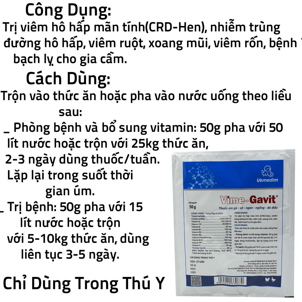 Vemedim Vime – Gavit Chuyên úm gà, vịt, ngan, ngỗng, đà điểu - gói 50g