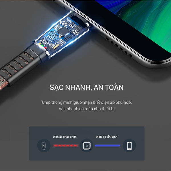 Cáp Sạc Nhanh Dài 2M ACOME Cáp Dù Bền Chắc Tương Thích Với Thiết Bị Android Bảo Hành 12 Tháng