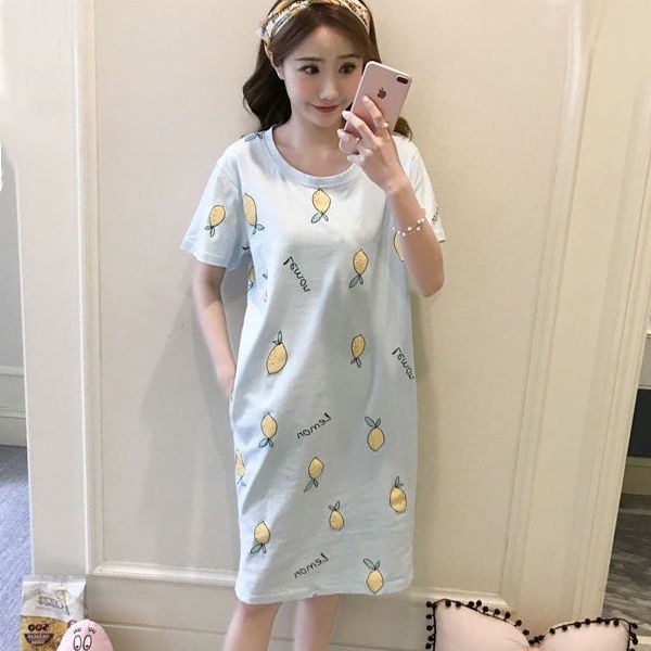 Đầm Ngủ Cotton Ngắn Tay In Họa Tiết Kỹ Thuật Số Quyến Rũ Dành Cho Nữ