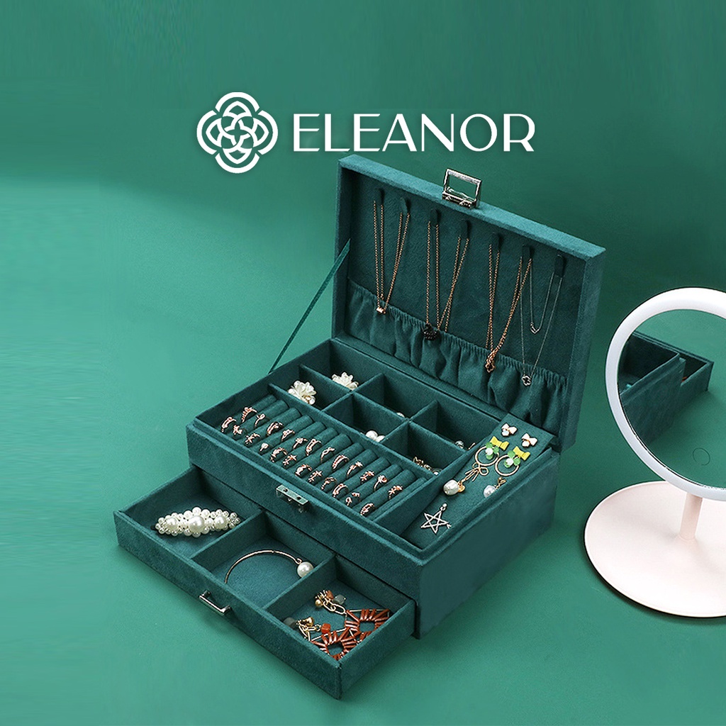 Hộp đựng trang sức nhung cao cấp màu xanh lá Eleanor Accessories nhiều ngăn có khóa phụ kiện trang sức 1888