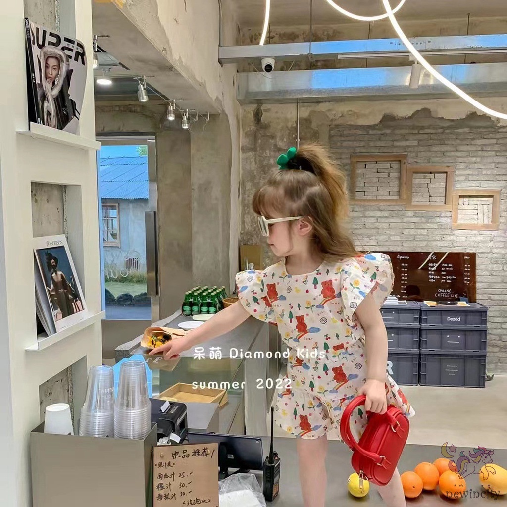 Bộ Áo Sát Nách In Hoạt Hình + Quần Short Kiểu Hàn Quốc Dễ Thương Cho Bé