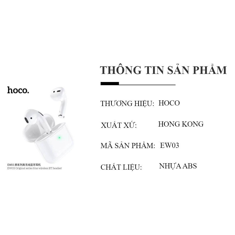 Tai Nghe Không Dây HOCO EW03CAO CẤPTai Nghe Bluetooth Định Vị - Đổi Tên - Cửa Sổ Popup - Bảo Hành 1 Năm