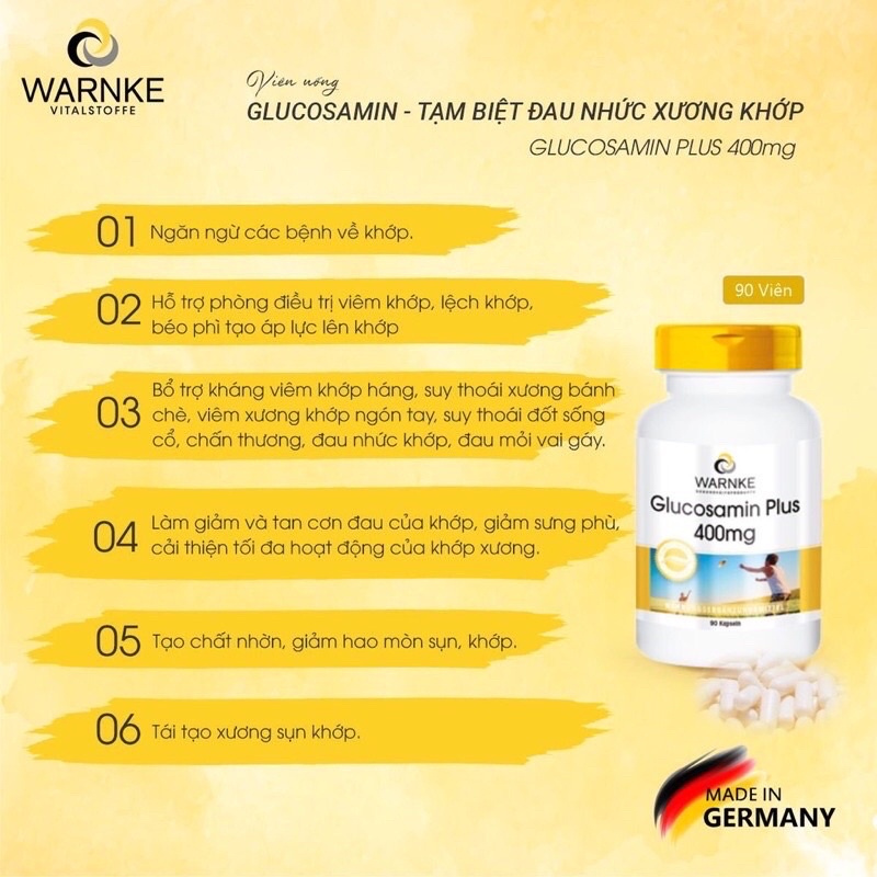 Viên uống sụn khớp WARNKE GLUCOSAMINE PLUS 400mg – Hộp 90 viên