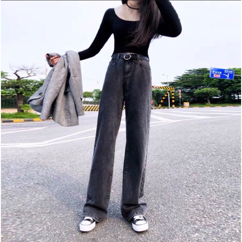Quần bò jean ống rộng suông xuông nữ jeans cạp cao phong cách Hàn Quốc sành điệu style | BigBuy360 - bigbuy360.vn