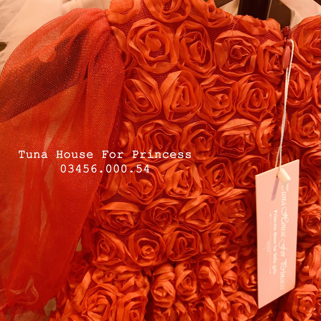 Váy đầm xoè công chúa hoa hồng đỏ mặc thôi nôi đầy tháng tặng băng đô - Tuna House For Princess