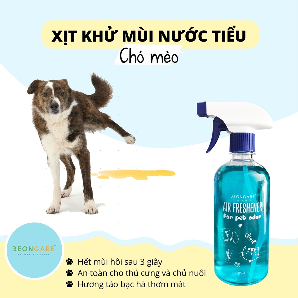 Xịt khử mùi nước tiểu, khử mùi chậu cát chó mèo Beoncare giúp khử tận gốc mùi hôi khai, hỗ trợ pet đi vệ sinh đúng chỗ