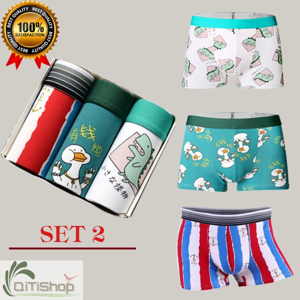 Combo 3 Boxer Nam Thun Cotton Dễ Thương